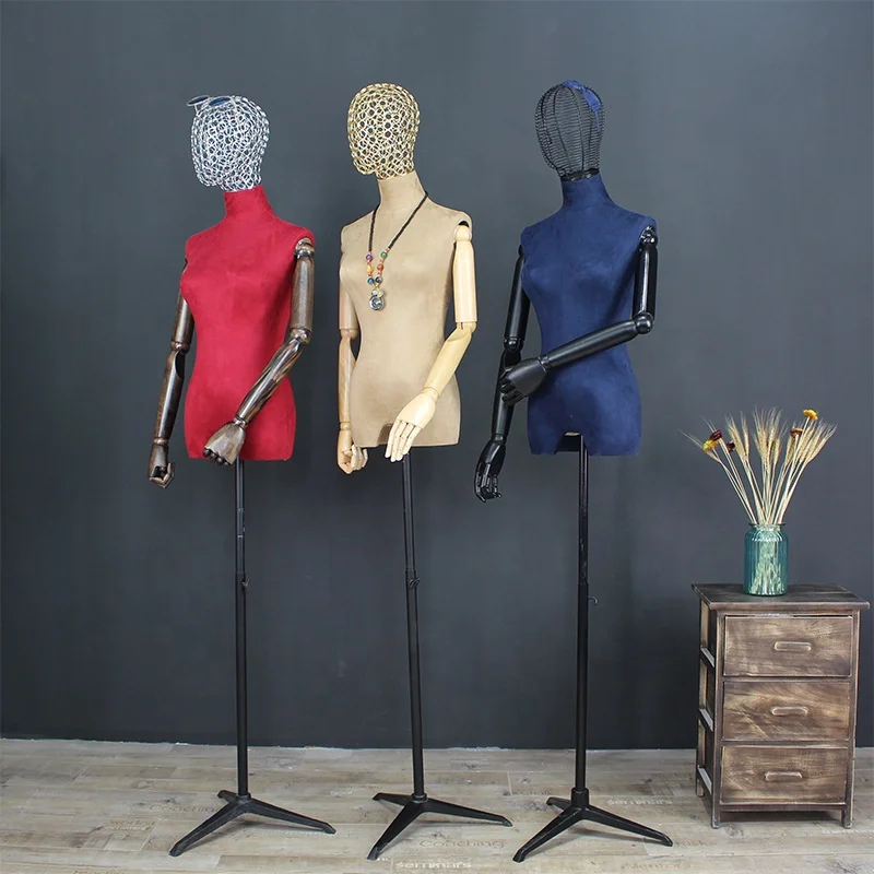 New Design Half Scale Fabric Linen Covered Female Dress Form Stand Mannequin With Iron Wire Head