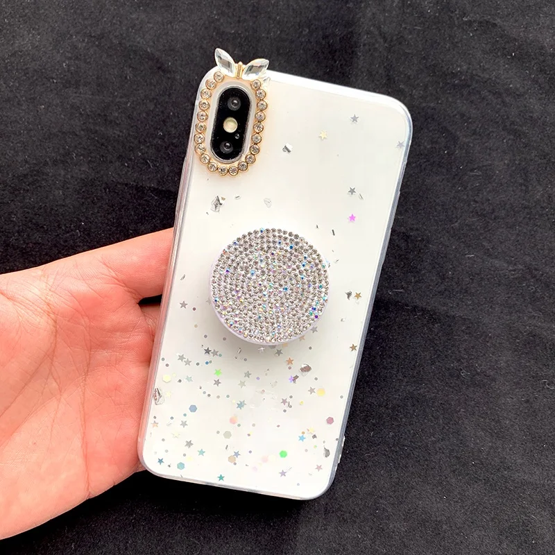
Hot Sale Acrylic Case with Diamond Airbag Stand Holder Glitter Phone Case For Girls 