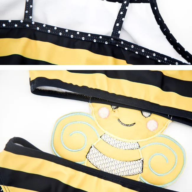 
PHB 51093 cute bee design yellow color baby girl swimwear one piece 