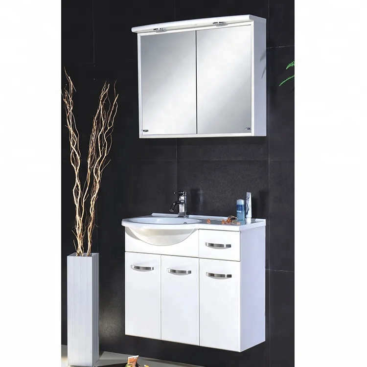 Simple Style Single Sinks PVC Bath Mirror Bathroom Cabinet Pillippines White Basin Vanity