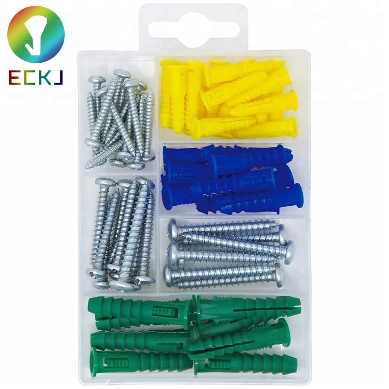 
ECKJ 66 Pieces Plastic Self Drilling Drywall Anchors with Phillips Flat Head Self Tapping Screws Assortment Kit 