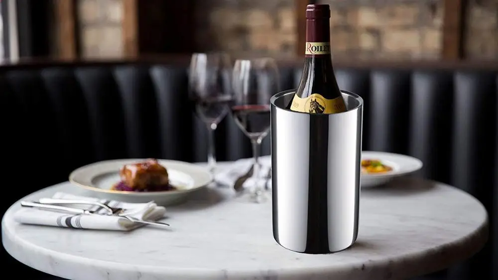 Double Wall White Wine Bottle Cooler Insulated Custom Metal Beer Chiller Stainless Steel Ice Bucket for Champagne