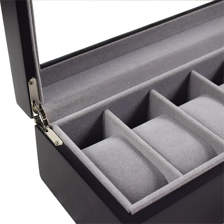 China High-end finish black lacquer gift box lacquer watch box for 5 slots storage and display