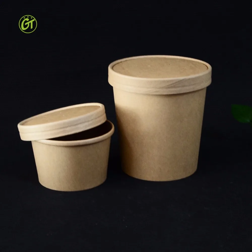 B12 Oz-Top 92 Disposable 12 OZ Bio Soup Container Kraft Paper Well Match With 2 Layer Paper Lid