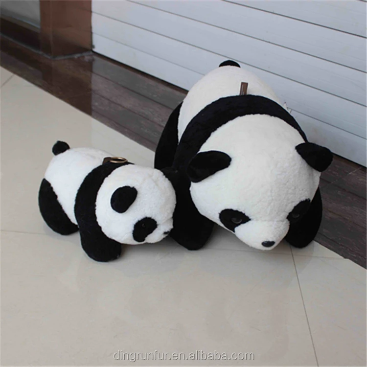 Custom Made Genuine Sheepskin Stuffed Panda Doll Real Fur Animal Toys