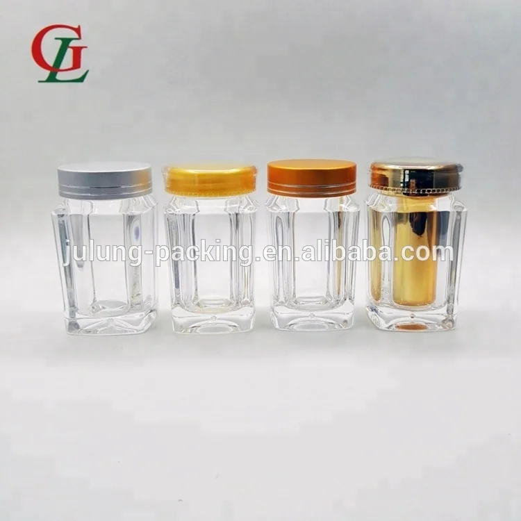 60cc square acrylic plastic capsules bottle healthy care product double wall bottle capsule bottle with child resistance packing