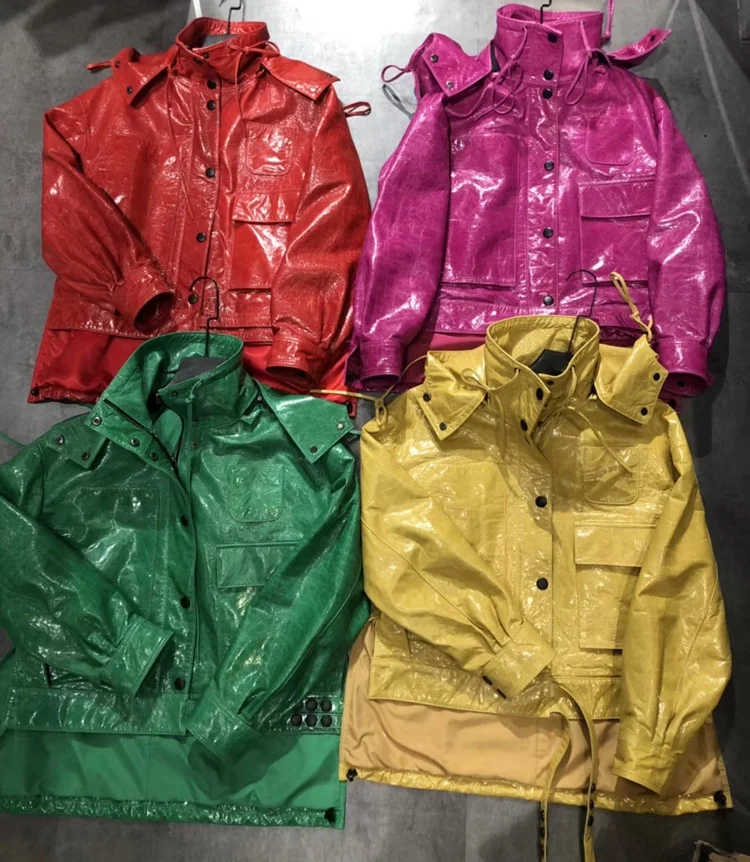 2021 New Red Color Bomber Jacket Outwear Casual Genuine Leather Windbreak Trench Coat Wax Sheepskin Leather Jacket for Women