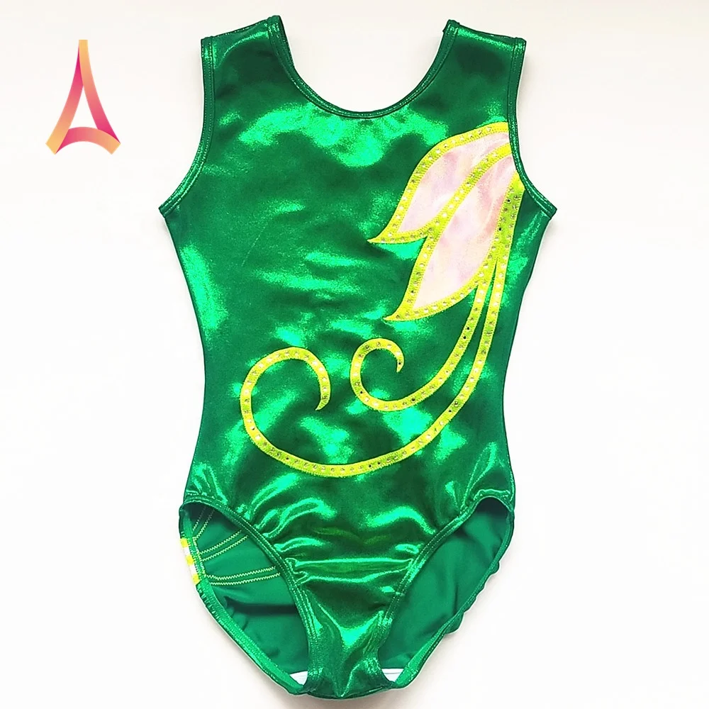 Bright Green Shiny Girls Gymnastics Leotards professional gymnastic leotard wear