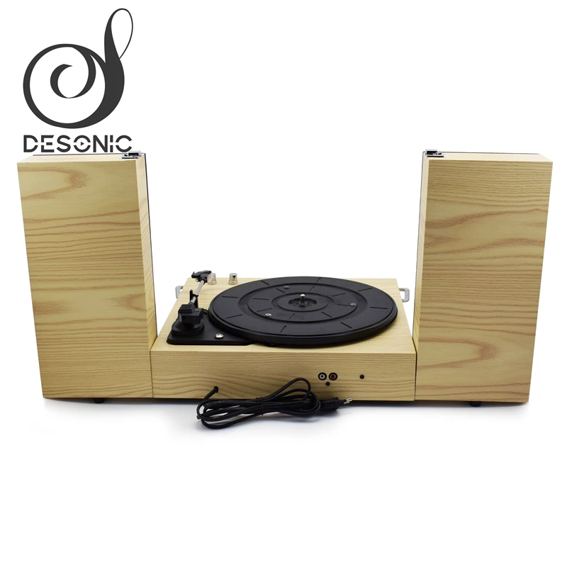 Compact design wooden gramophone record Player vinyl turntable with pitch control, RCA out& foldable Speakers