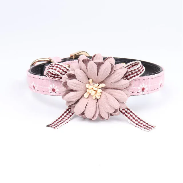 Fashion Big Flower Metal Buckle Pet Custom Dog Collar  Cute PU Dog Cat Collar