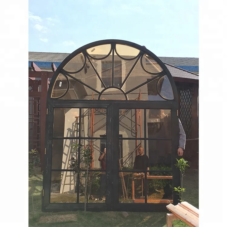 Luxury french exterior tempered glass lowe swing grill arched casement aluminum windows