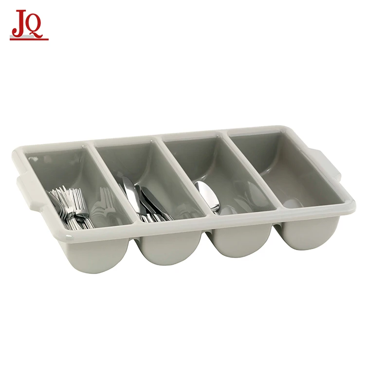 4 Compartment Restaurant Plastic Fork Knife Flatware Storage Box Cutlery Tray