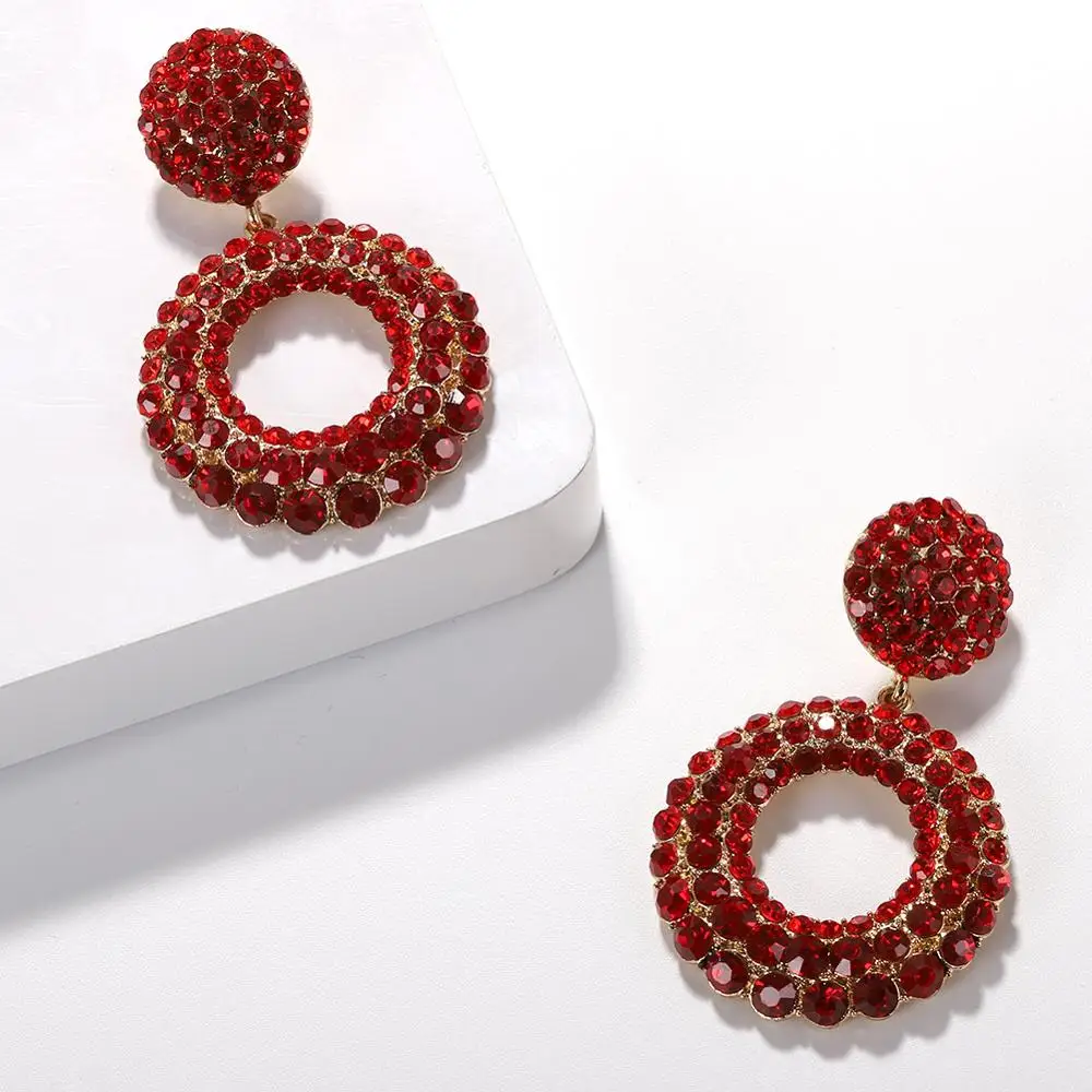 
Barlaycs Fashion Statement Vintage Korean Bridal Gold Pleated Bling Crystal Rhinestone Hoop Channel Earrings for Women 