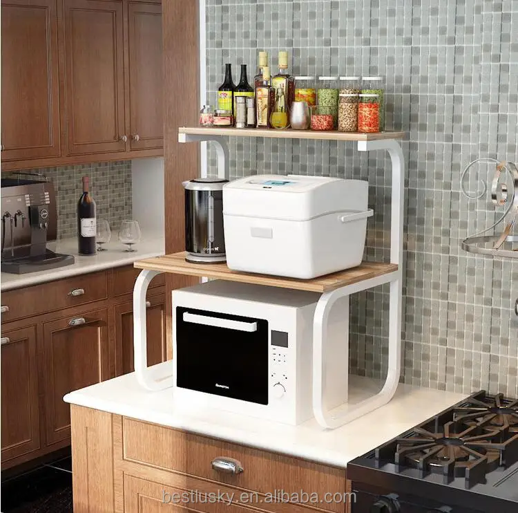 
Wooden kitchen shelf storage microwave storage shelf for metal microwave oven shelf 