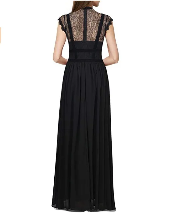 2019 Spring Lace Maxi Dress Elegant  Black Long Women Evening Dresses
