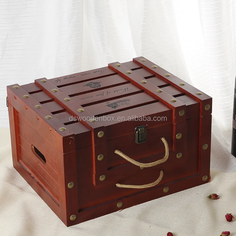 Винтажный деревенский деревянный ящик с 6 бутылками для виски, корзина для красного вина, подарочная коробка