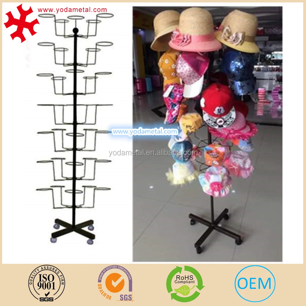 
 Металлическая вращающаяся и регулируемая напольная стойка для витрин шляп с колесами  