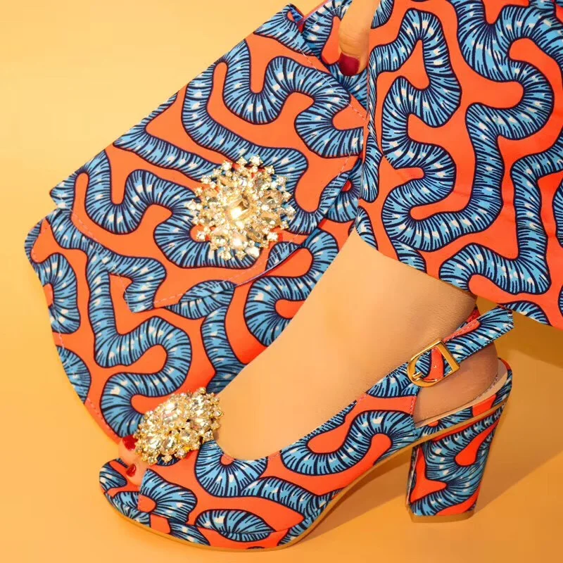 African shoes matching bag 100% cotton hollandias ankara fabric women handbag with 6 yards wax