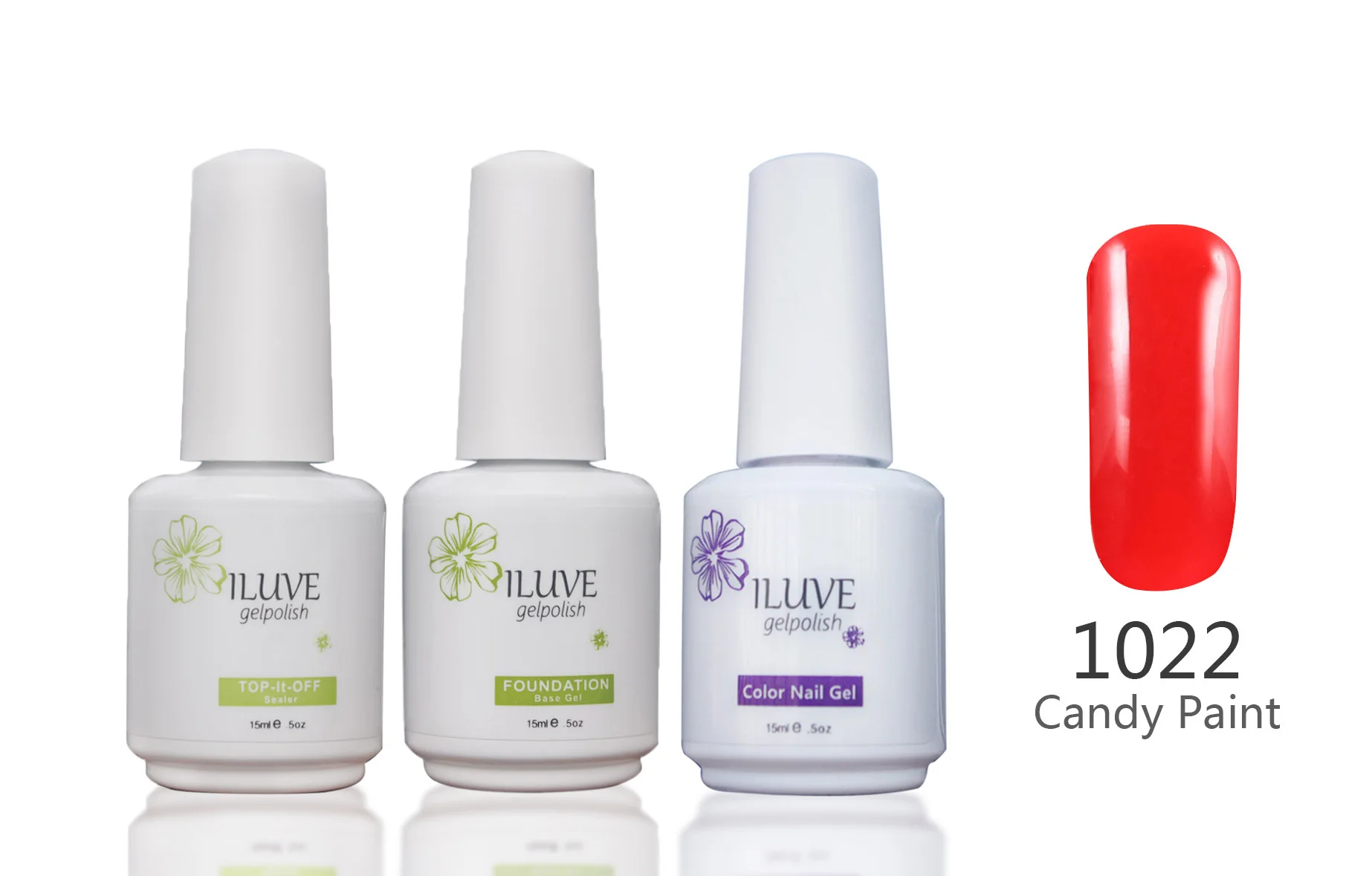 3 packs iLuve Professional Pure Red Nail Gel Polish UV LED Lamps Gel 15ml Base Top