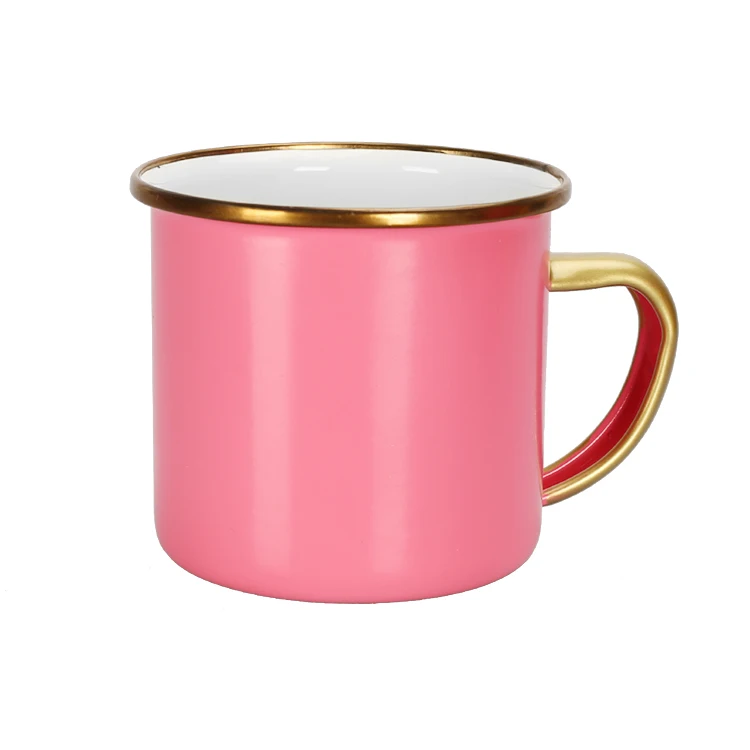 Promotional Black Speckle Camping Enamel Mug with gold and silver rim