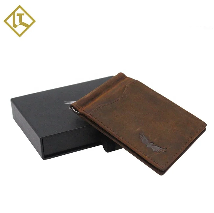 Wholesale Crazy horse leather money clip wallet men rfid slim leather wallet for men best brand leather wallet