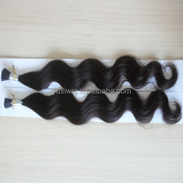 Manufacture wholesale i tip human remy hair extensions body wave pre-bonded stick hair