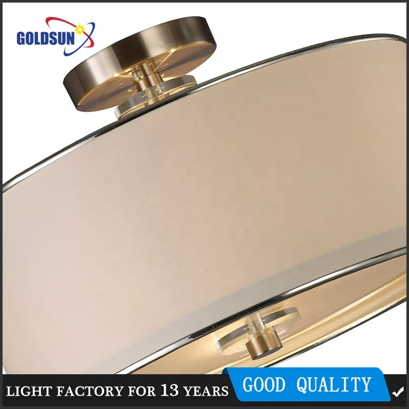 LUXURY HOTEL METAL MODERN FABRIC SHADE ROUND SHAPE CIELING LAMPS FLUSH MOUNTED CEILING LIGHTING FIXTURES