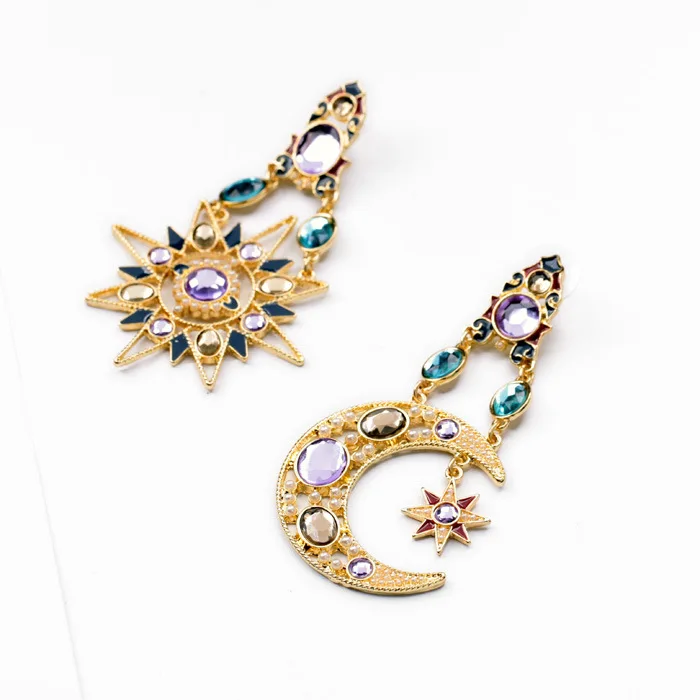 
Creative European and American fashion ear jewelry wholesale set with diamond stars and Moon Pendant Earrings 