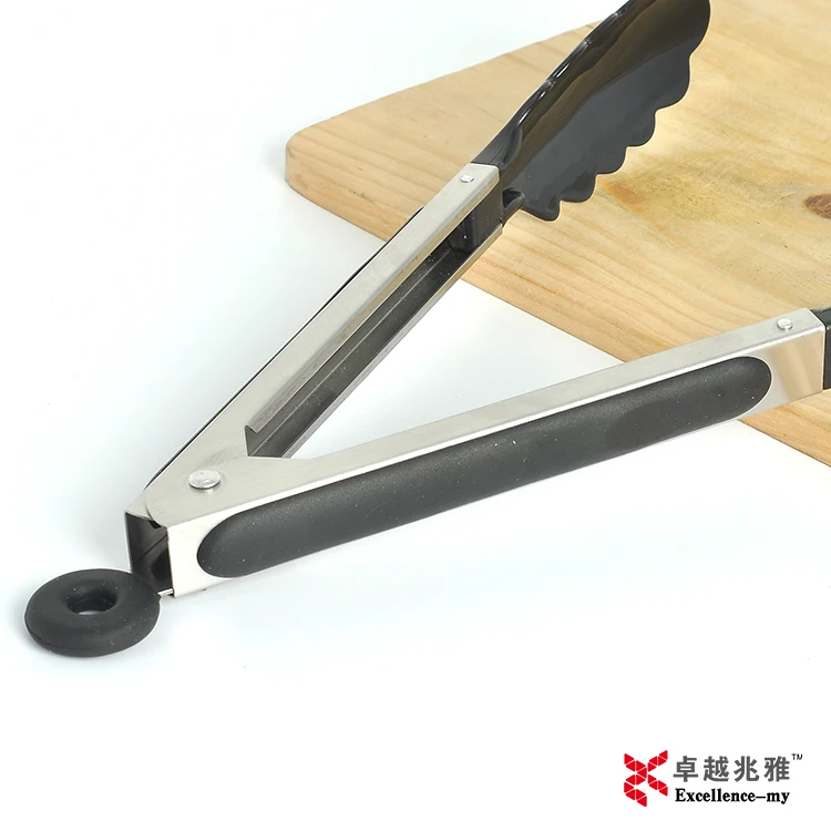 9 Inch 289 food grade Nylon tweezer shaped Stainless Steel Material kitchen utensils Nylon Head Tongs