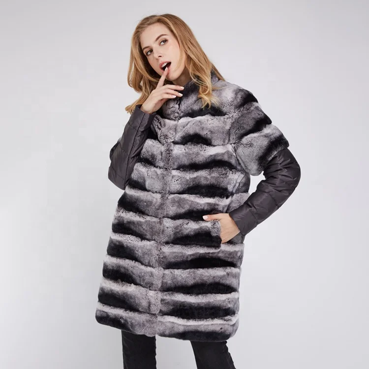 Customized Fur Coat Jacket Real Rex Rabbit Coat Outwear Stand Collar Winter Fashion Warm Women Overcoat