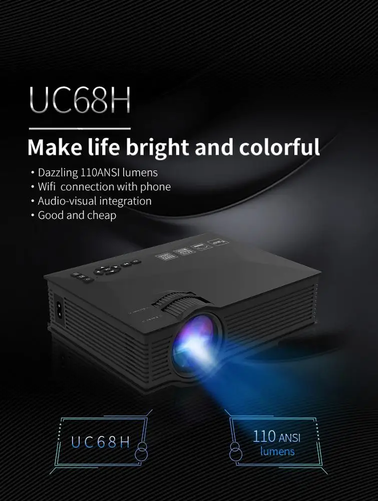 UNIC UC68H оптовая продажа беспроводное подключение 110ANSI люмен ЖК-проектор Wi-Fi проектор портативный UC68 unic uc46