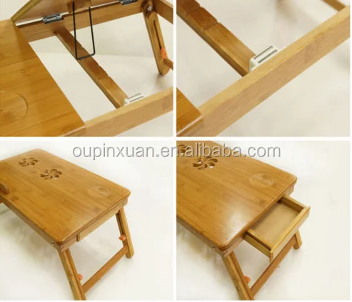 Bamboo Multi-Position Adjustable Serving Bed Tray with Drawer folding laptop table