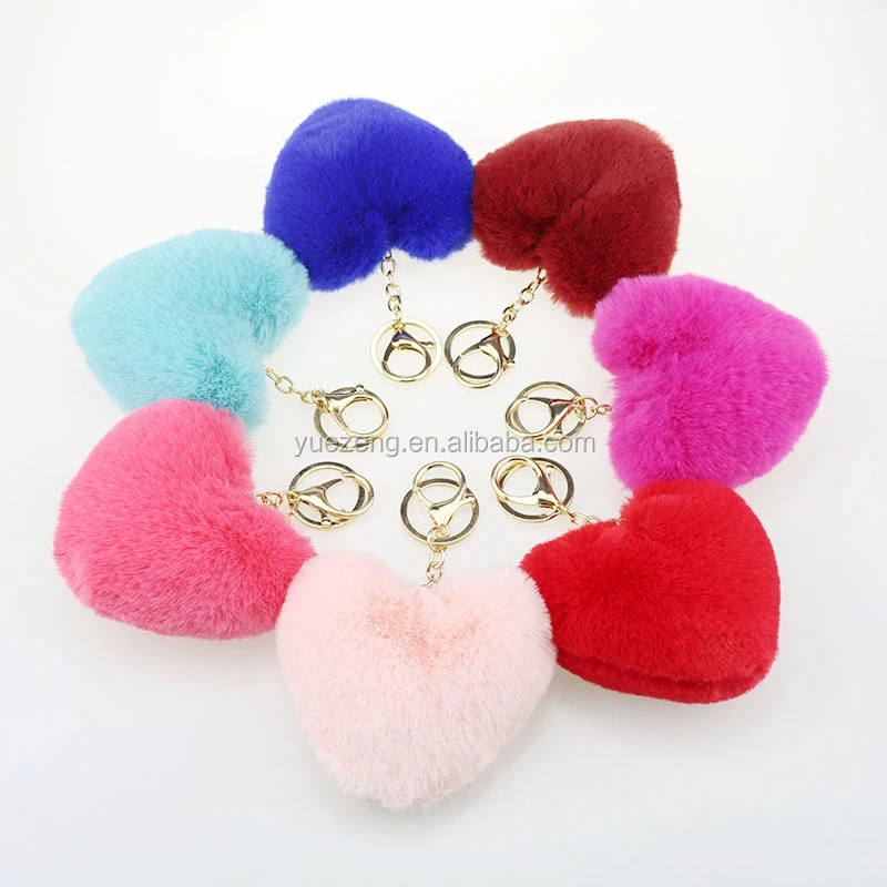 Beautiful Heart Shape Fake Rabbit Fur Keychain