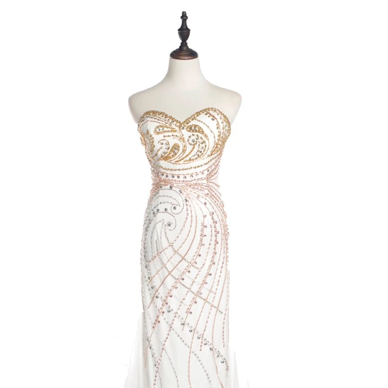 Luxury Beaded Elegant White Mermaid Sweetheart Strapless  Evening Dress