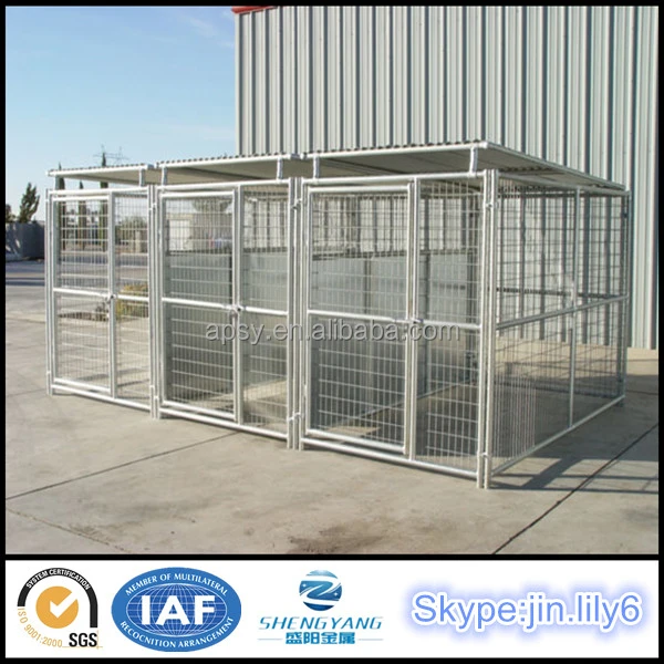 Galvanized 3 run steel tube welded mesh dog cage double dog run kennel fence panel