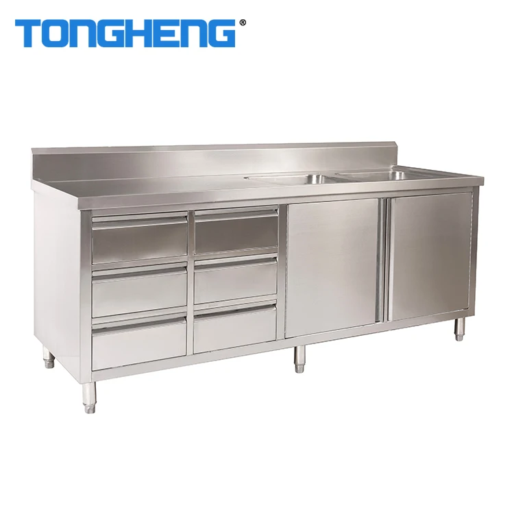 
Commercial Restaurant Used Stainless Steel Kitchen Cabinet With Bowl Sink 
