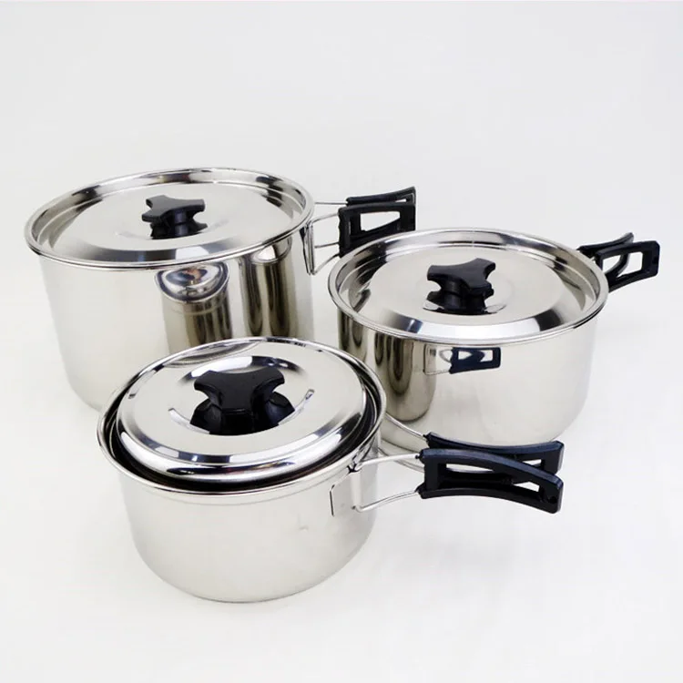 
3pcs/set stainless steel outdoors camping cookware picnic travel cooking pot set 