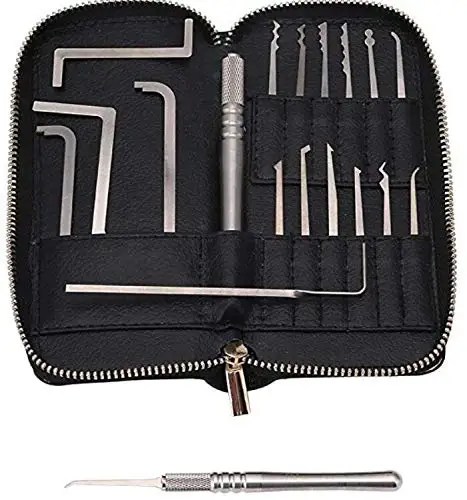 Lock pick set locksmith tools Practical (15 + 2) PCS with Wrench and Pick Back Cover Open Knife