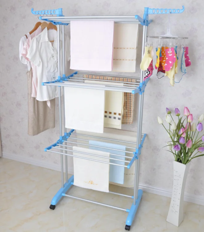 3 layer clothes drying rack multi-faction powder coated with wheels