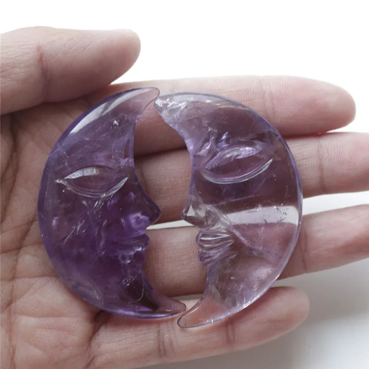 Оптовая продажа, индивидуальная ручная резьба, милый натуральный аметист, хрусталь, луна