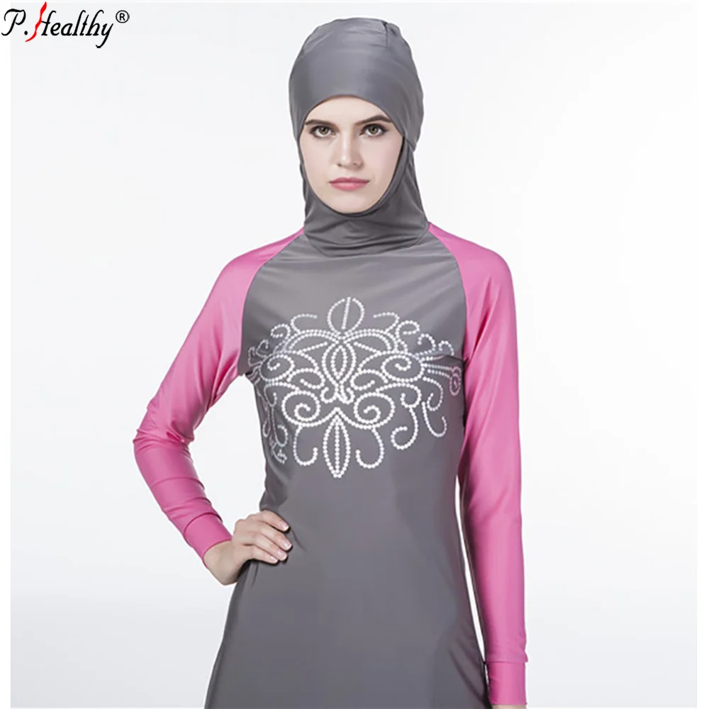 Wholesale Fashion sales Muslim Women print Nylon swimsuits sets