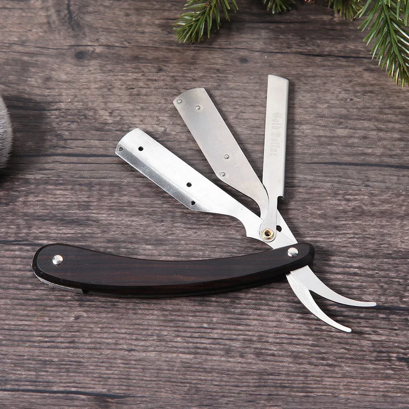 OEM Wooden Handle Straight  Blade Razor Disposable Barber Razor Stainless Steel Shavette For Men Shaving