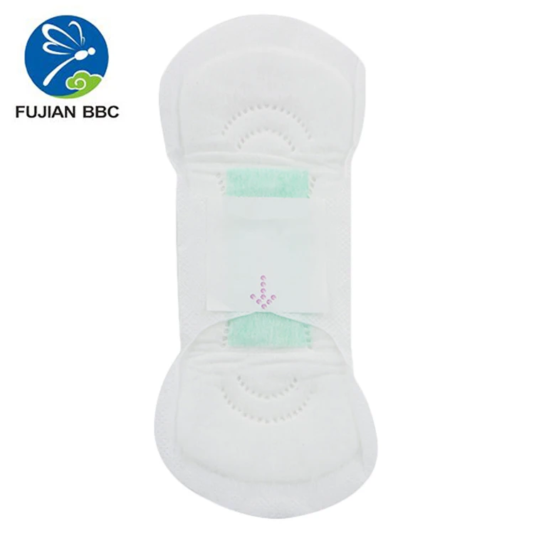 Hot sale feminine hygiene soft sanitary pad girl, 2 wing cotton disposable lady woman pad anion sanitary napkin with green core
