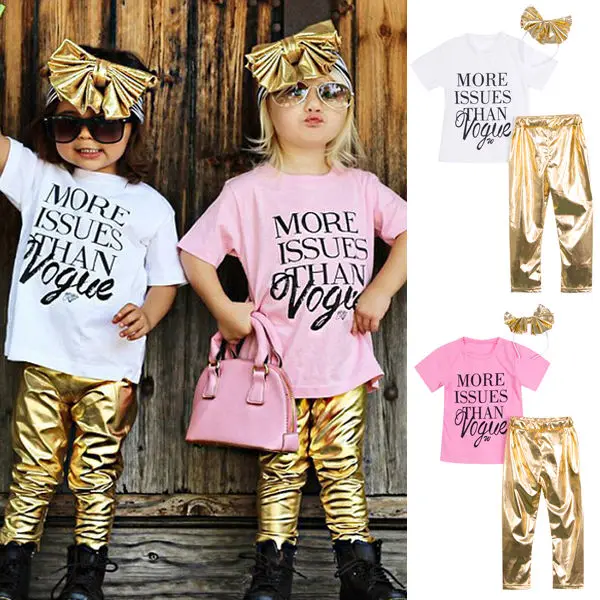 3pcs Kids Baby Girls Outfits Set Headband T shirt Leggings Pants Clothes 2 7Y
