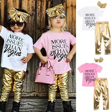 3pcs Kids Baby Girls Outfits Set Headband T shirt Leggings Pants Clothes 2 7Y
