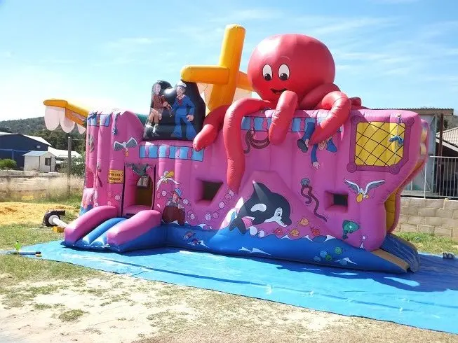
octopus pirate Ship inflatable combo jumping bounce with obstacle course for kids 