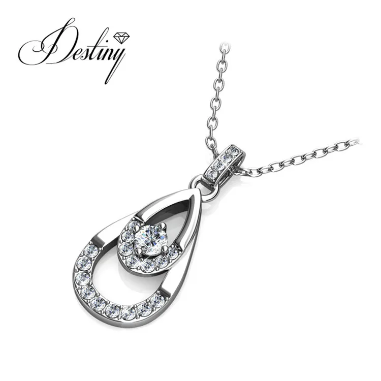 Premium Austrian Crystal Jewelry 925 Silver / Brass Duo Drop Pendant Women Fashion Necklace Destiny Jewellery