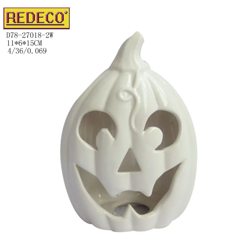 new design artificial ceramic white pumpkin lantern for halloween decor