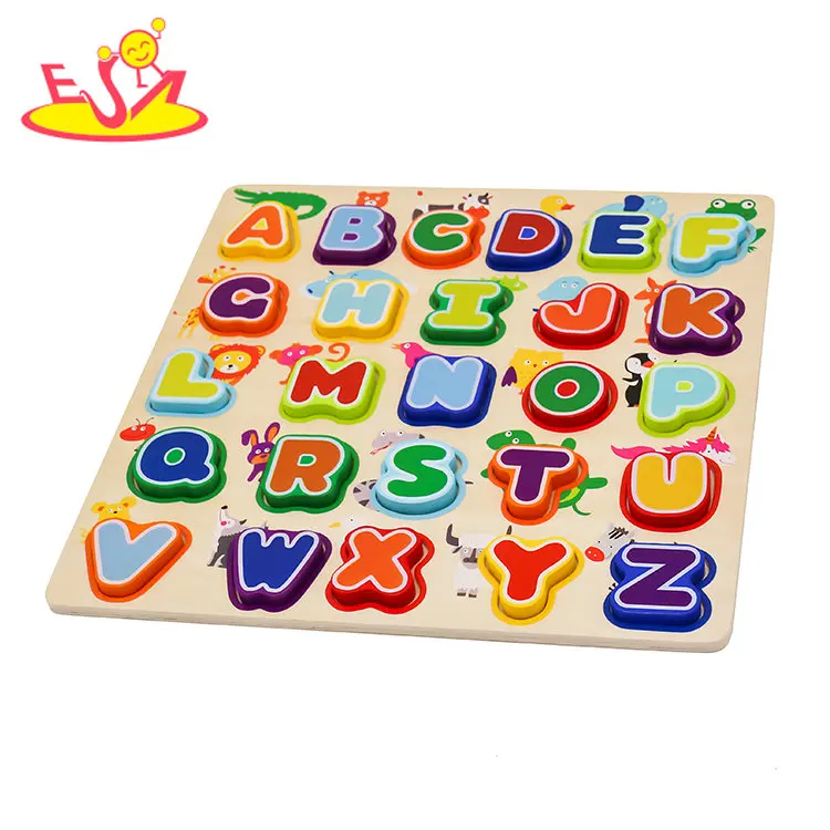 wholesale toy ready To Ship educational wooden animal alphabet puzzle for toddlers W14B113