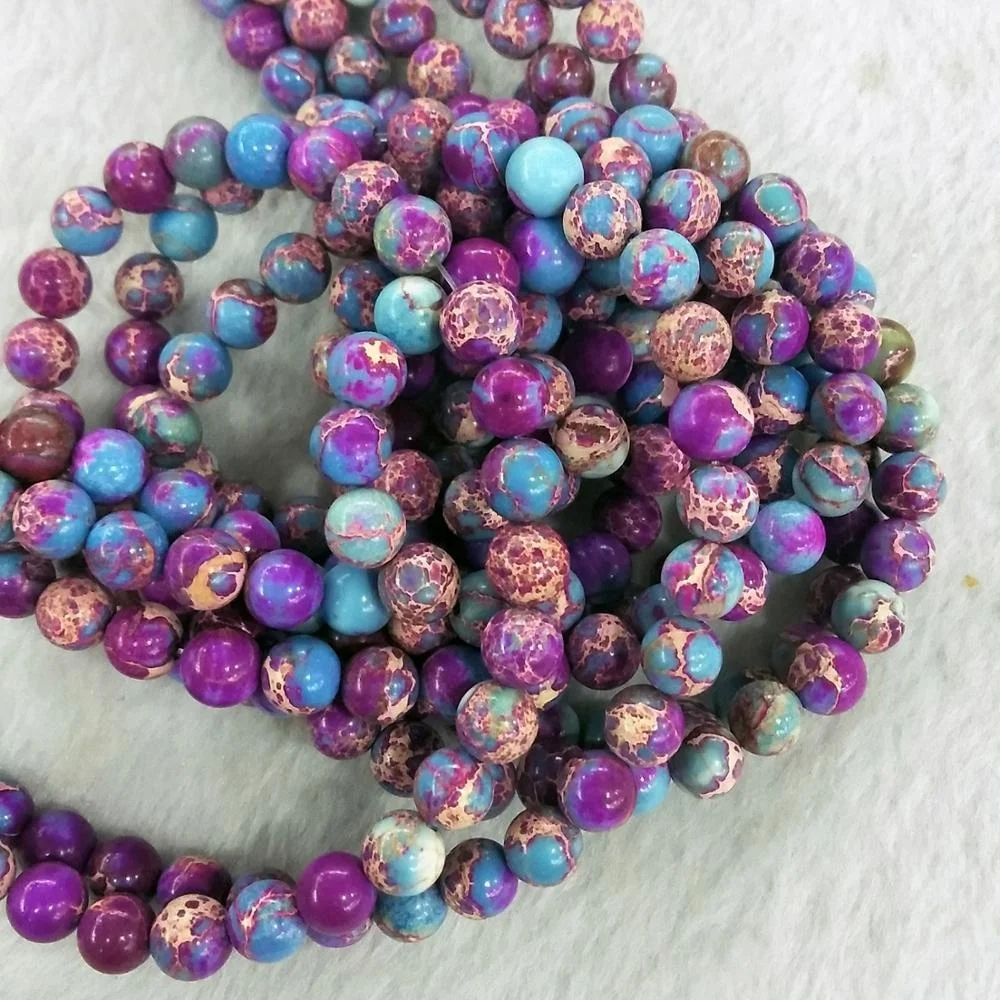 Оптовая продажа, модные синтетические фиолетовые императорские яшмы, незакрепленные бусины из драгоценных камней для изготовления ювелирных изделий 4 мм, 6 мм, 8 мм, 10 мм, 12 мм